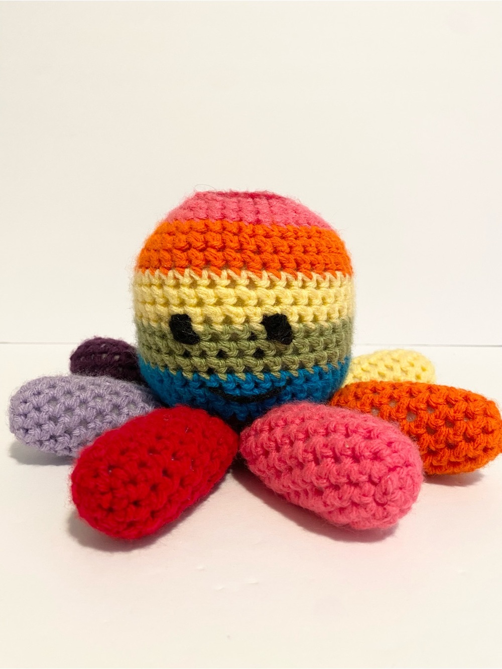 Rainbow Octopus Plush Pride Month Knit Custom Handmade Toy 7”